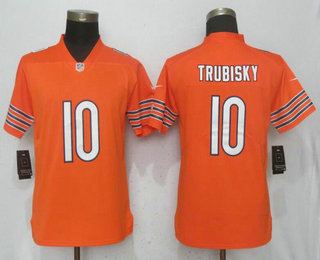 Women's Chicago Bears #10 Mitchell Trubisky Orange 2018 Vapor Untouchable Stitched NFL Nike Limited Jersey