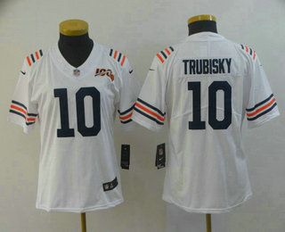 Women's Chicago Bears #10 Mitchell Trubisky White 2019 100th seasons Patch Vapor Untouchable Stitched NFL Nike Alternate Classic Limited Jersey
