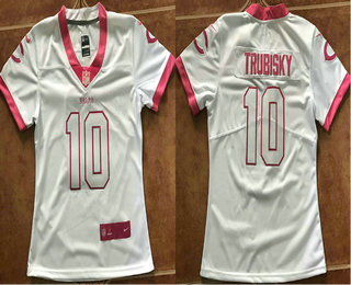 Women's Chicago Bears #10 Mitchell Trubisky White Pink 2016 Color Rush Fashion NFL Nike Limited Jersey