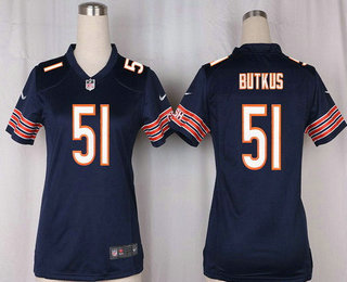 Women's Chicago Bears #51 Dick Butkus Navy Blue Team Color Stitched NFL Nike Game Jersey