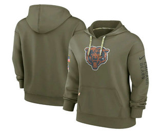 Women's Chicago Bears 2022 Olive Salute to Service Therma Performance Pullover Hoodie