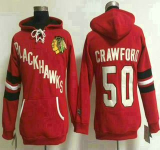 Women's Chicago Blackhawks #50 Corey Crawford Old Time Hockey Red Hoody
