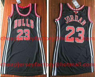 Women's Chicago Bulls #23 Michael Jordan Black With Red Name Dress Jersey