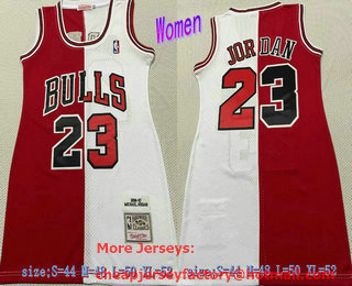 Women's Chicago Bulls #23 Michael Jordan Red White Two Tone Stitched 1996-97 Hardwood Classic Swingman Jersey Dress
