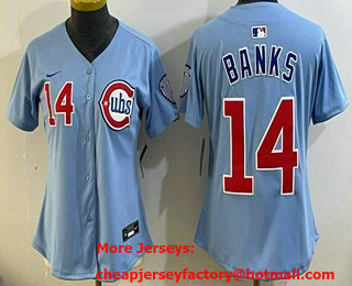 Women's Chicago Cubs #14 Ernie Banks Baby Blue Limited Jersey