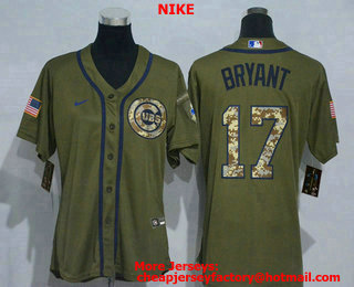 Women's Chicago Cubs #17 Kris Bryant Green Salute To Service Stitched MLB Cool Base Nike Jersey