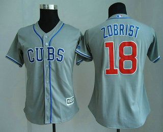 Women's Chicago Cubs #18 Ben Zobrist Gray CUBS Stitched MLB Cool Base Jersey
