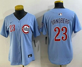 Women's Chicago Cubs #23 Ryne Sandberg Baby Blue Limited Jersey
