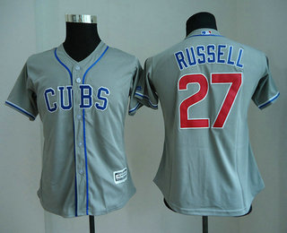 Women's Chicago Cubs #27 Addison Russell Gray CUBS Stitched MLB Cool Base Jersey