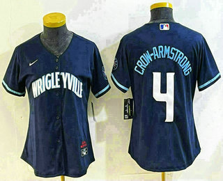 Women's Chicago Cubs #4 Pete Crow Armstrong Navy City Connect Cool Base Jersey