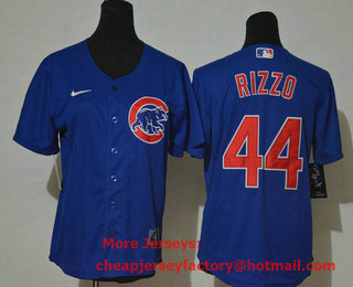 Women's Chicago Cubs #44 Anthony Rizzo Blue Stitched MLB Cool Base Nike Jersey