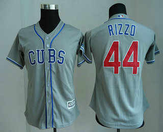 Women's Chicago Cubs #44 Anthony Rizzo Gray CUBS Stitched MLB Cool Base Jersey