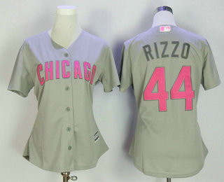 Women's Chicago Cubs #44 Anthony Rizzo Gray with Pink Mother's Day Stitched MLB Cool Base Jersey
