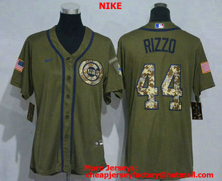 Women's Chicago Cubs #44 Anthony Rizzo Green Salute To Service Stitched MLB Cool Base Nike Jersey