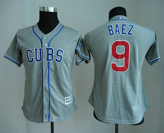 Women's Chicago Cubs #9 Javier Baez Gray CUBS Stitched MLB Cool Base Jersey