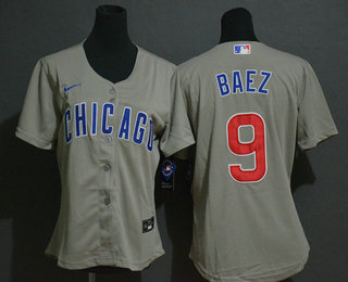 Women's Chicago Cubs #9 Javier Baez Gray Stitched MLB Cool Base Nike Jersey