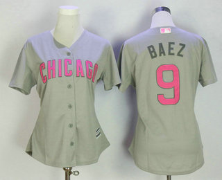 Women's Chicago Cubs #9 Javier Baez Gray with Pink Mother's Day Stitched MLB Cool Base Jersey