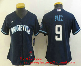 Women's Chicago Cubs #9 Javier Baez Navy Blue 2021 City Connect Stitched MLB Cool Base Nike Jersey