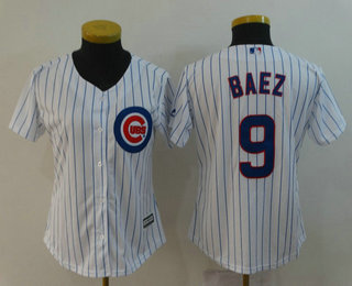 Women's Chicago Cubs #9 Javier Baez White Home Stitched MLB Cool Base MLB Jersey