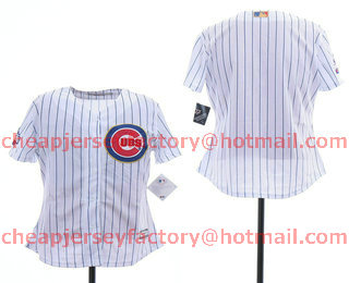 Women's Chicago Cubs Blank White World Series Champions Gold Stitched MLB 2017 Cool Base Jersey