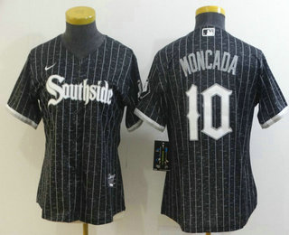 Women's Chicago White Sox #10 Yoan Moncada Black 2021 City Connect Stitched MLB Cool Base Nike Jersey