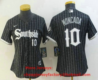 Women's Chicago White Sox #10 Yoan Moncada Black With Small Number 2021 City Connect Stitched MLB Cool Base Nike Jersey