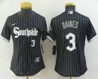 Women's Chicago White Sox #3 Harold Baines Black With Small Number 2021 City Connect Stitched MLB Cool Base Nike Jersey