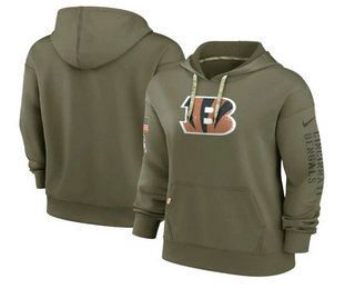 Women's Cincinnati Bengals 2022 Olive Salute to Service Therma Performance Pullover Hoodie