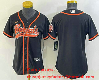 Women's Cincinnati Bengals Blank Black With Patch Cool Base Stitched Baseball Jersey