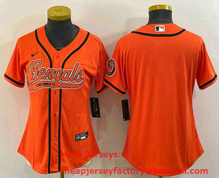 Women's Cincinnati Bengals Blank Orange With Patch Cool Base Stitched Baseball Jersey