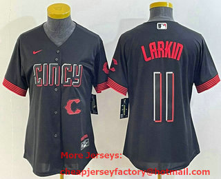 Women's Cincinnati Reds #11 Barry Larkin Black 2023 City Connect Cool Base Stitched Jersey 01