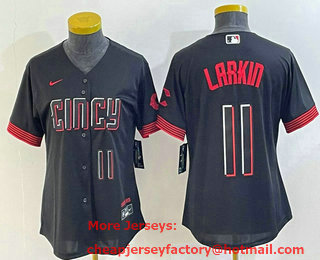 Women's Cincinnati Reds #11 Barry Larkin Number Black 2023 City Connect Cool Base Stitched Jersey 02