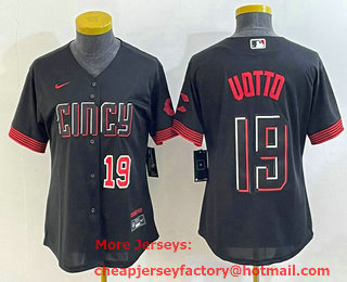 Women's Cincinnati Reds #19 Joey Votto Number Black 2023 City Connect Cool Base Stitched Jersey 02