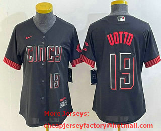 Women's Cincinnati Reds #19 Joey Votto Number Black 2023 City Connect Cool Base Stitched Jersey 03