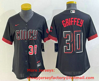Women's Cincinnati Reds #30 Ken Griffey Jr Number Black 2023 City Connect Cool Base Stitched Jersey 03