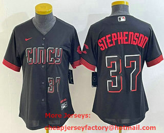 Women's Cincinnati Reds #37 Tyler Stephenson Number Black 2023 City Connect Cool Base Stitched Jersey 02