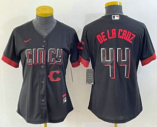 Women's Cincinnati Reds #44 Elly De La Cruz Black 2023 City Connect Cool Base Stitched Baseball Jersey 02
