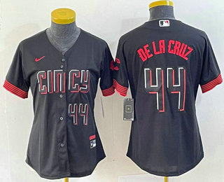 Women's Cincinnati Reds #44 Elly De La Cruz Number Black 2023 City Connect Cool Base Stitched Baseball Jersey 01