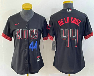 Women's Cincinnati Reds #44 Elly De La Cruz Number Black 2023 City Connect Cool Base Stitched Baseball Jersey 02