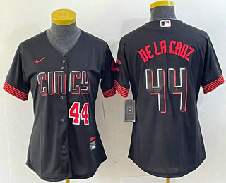 Women's Cincinnati Reds #44 Elly De La Cruz Number Black 2023 City Connect Cool Base Stitched Baseball Jersey 05