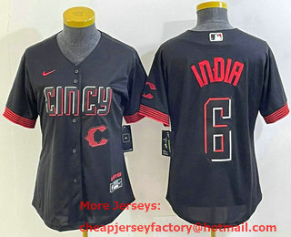 Women's Cincinnati Reds #6 Jonathan India Black 2023 City Connect Cool Base Stitched Jersey 02