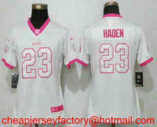 Women's Cleveland Browns #23 Joe Haden White Pink 2016 Color Rush Fashion NFL Nike Limited Jersey