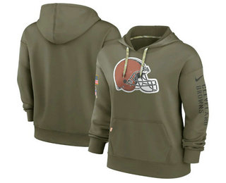 Women's Cleveland Browns 2022 Olive Salute to Service Therma Performance Pullover Hoodie