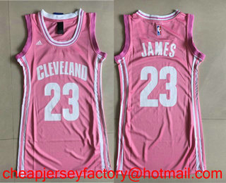 Women's Cleveland Cavaliers #23 LeBron James Pink NBA Dress Jersey