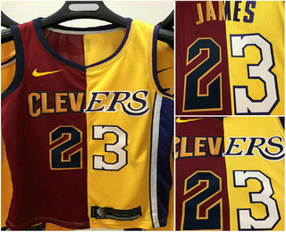 Women's Cleveland Cavaliers with Lakers #23 Lebron James Red With Yellow Two Tone Printed Swingman Nike Jersey