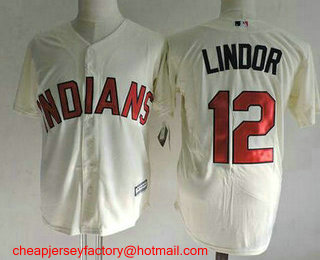 Women's Cleveland Indians #12 Francisco Lindor Cream Cool Base Baseball Jersey With Name