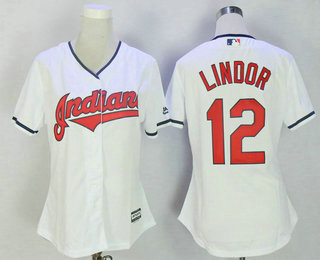 Women's Cleveland Indians #12 Francisco Lindor White Home Stitched MLB Cool Base Jersey
