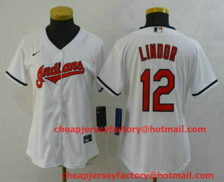 Women's Cleveland Indians #12 Francisco Lindor White Stitched MLB Cool Base Nike Jersey