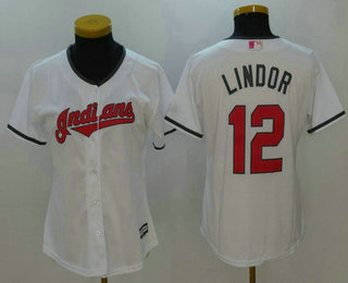 Women's Cleveland Indians #12 Francisco Lindor White With Pink Mother's Day Stitched MLB Cool Base Jersey
