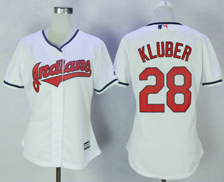 Women's Cleveland Indians #28 Corey Kluber White Home Cool Base Baseball Jersey